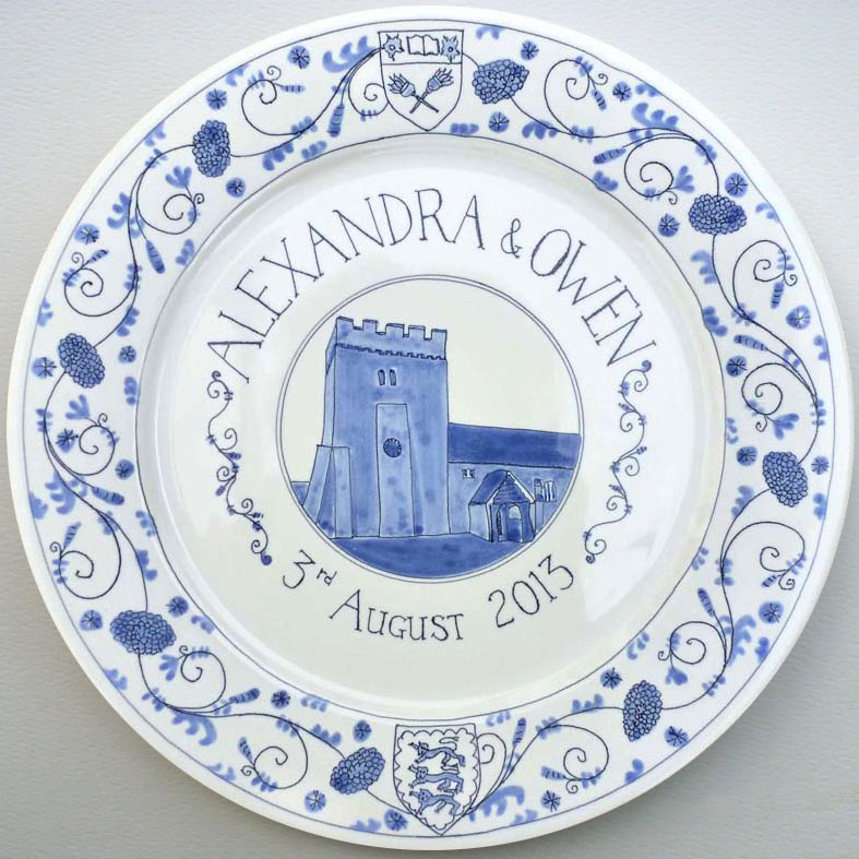 5 Hand painted wedding plate