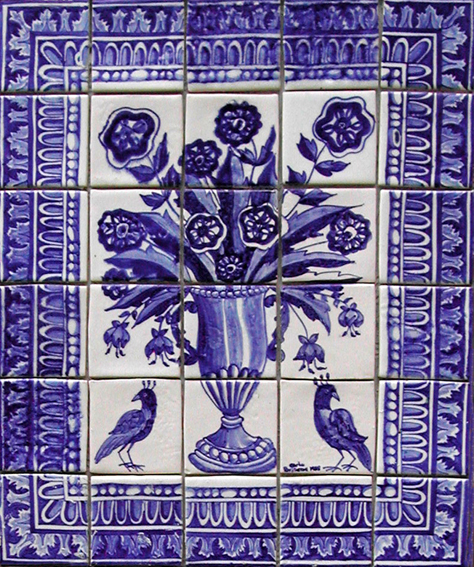 Birds and vase tile panel 3