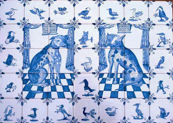 Delftware cat and dog tiles