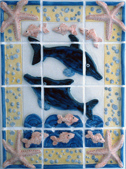 Dolphins and fish tile panel