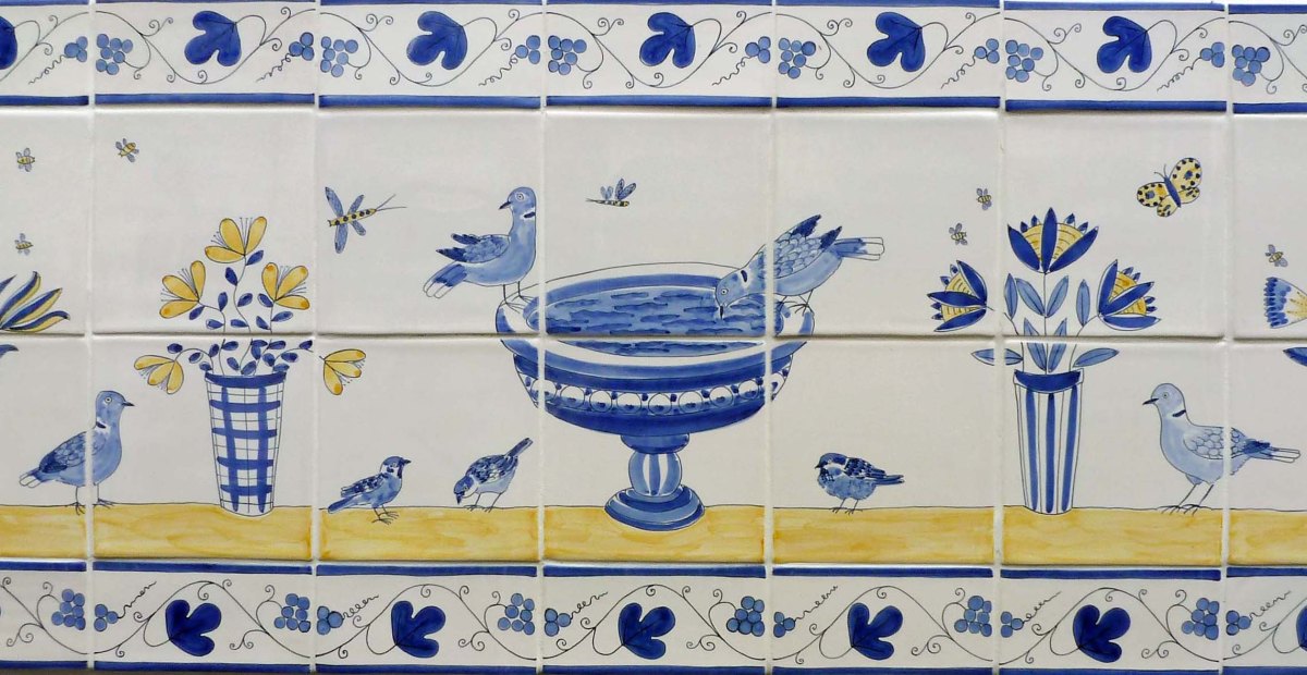 Drinking doves tile panel