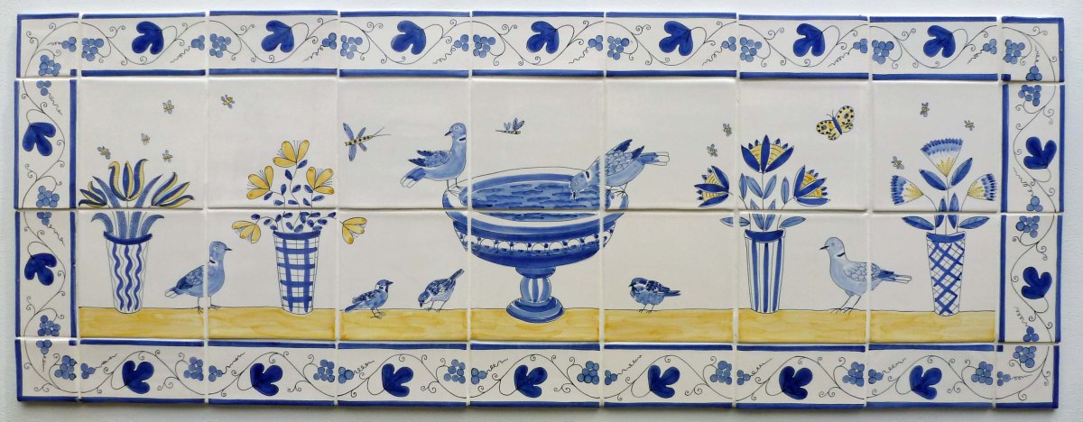 Drinking doves tile panel