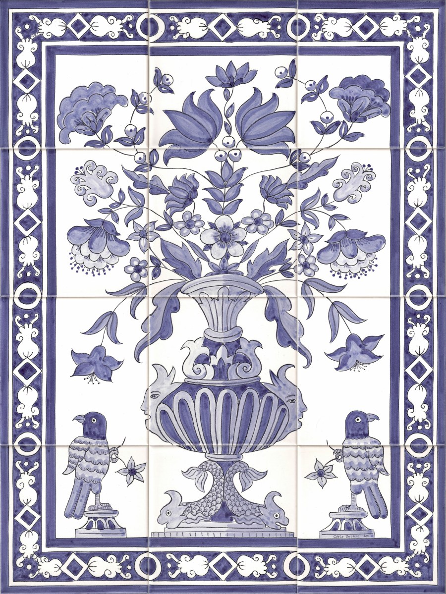 Birds & vase tile panel 2