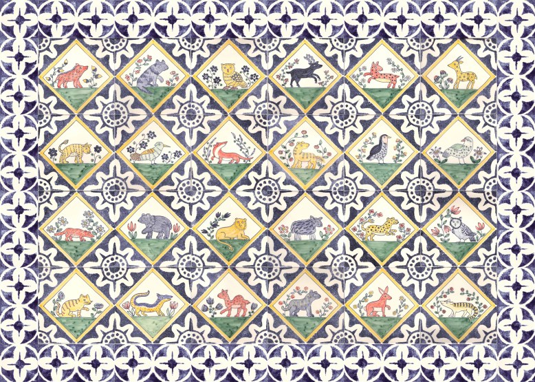 medieval animal tile panel