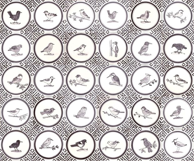 Black and white bird tiles