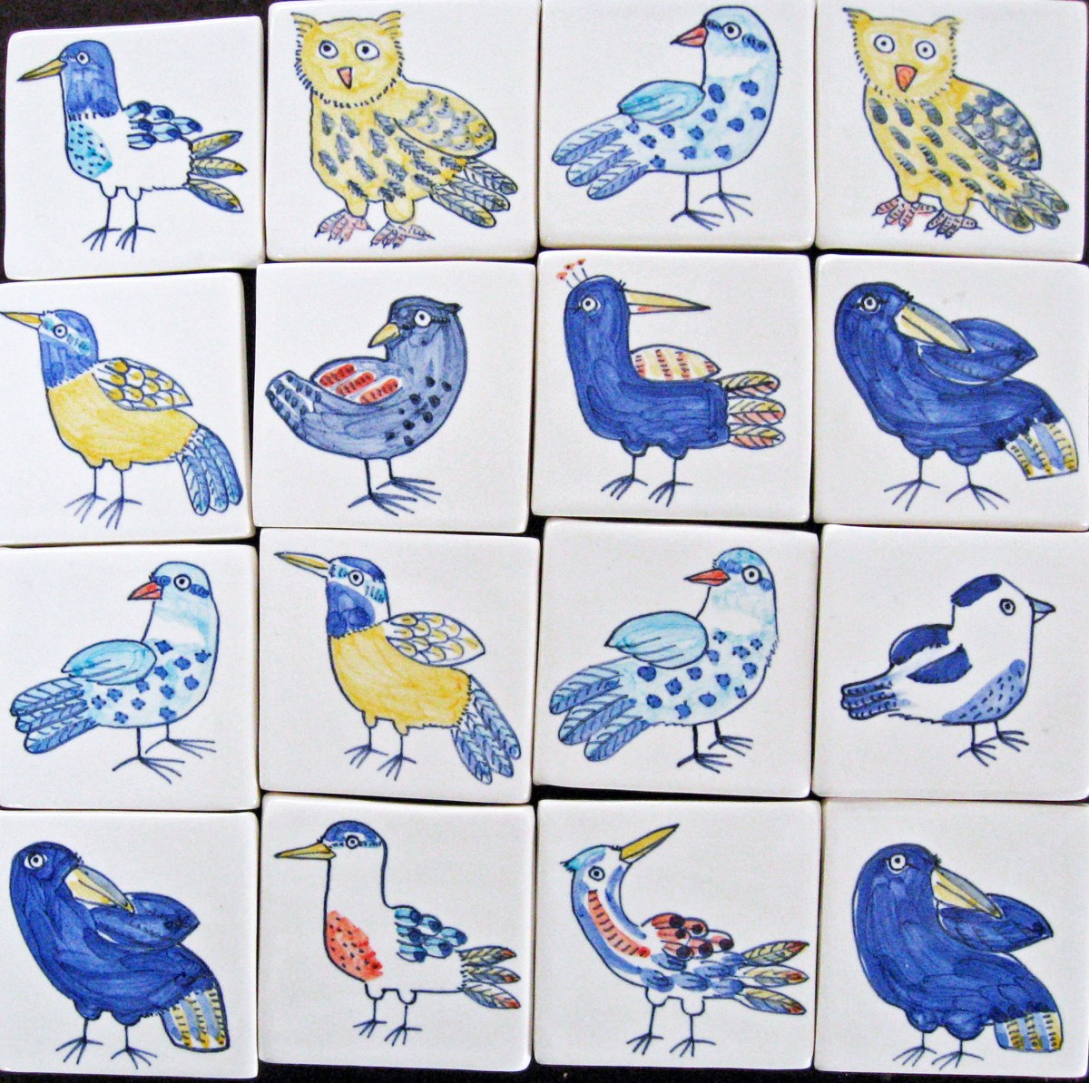 16 bird tiles 5cm