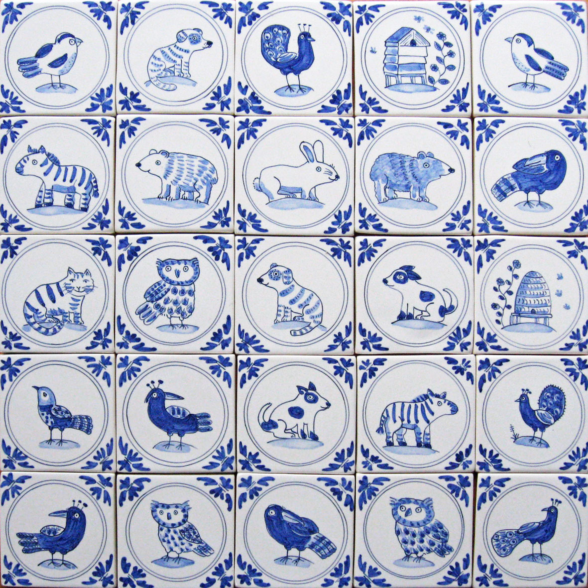 Mini Delft animal and bird tiles