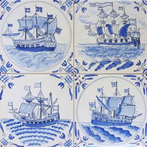 Galleons with corner motifs