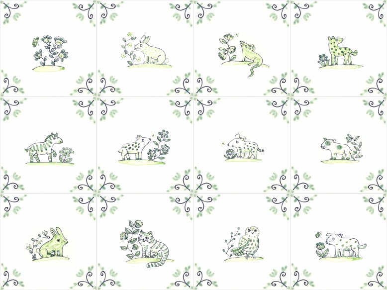 twelve Delft animal tiles