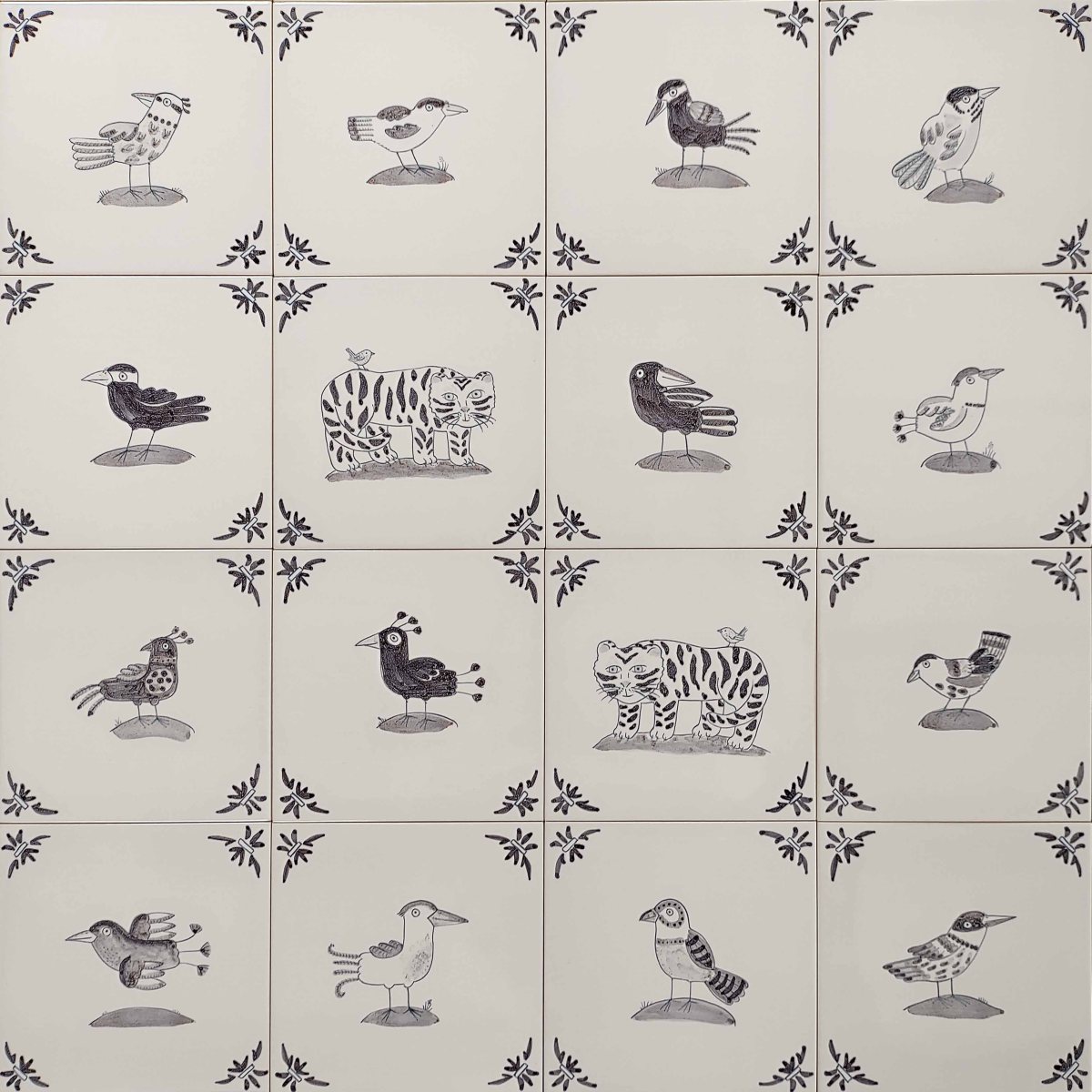 black and white bird tiles
