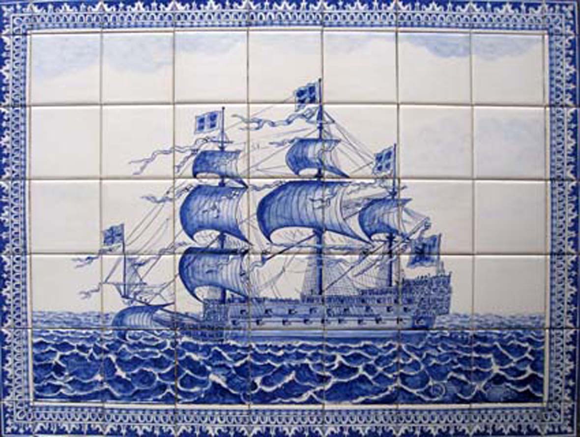 Blue and white boat tiles