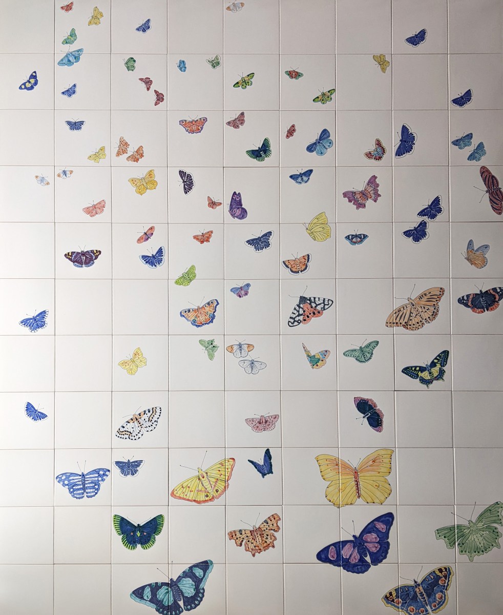 Butterfly tiles in bathroom